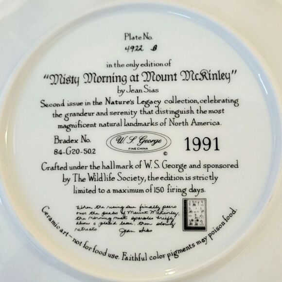 "Misty Morning At Mount McKinley" By Jean Sias Fine China Decorative Plate 1991 - Picture 4 of 4